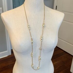 Aldo long delicate faux Pearl and glass crystal bead station necklace